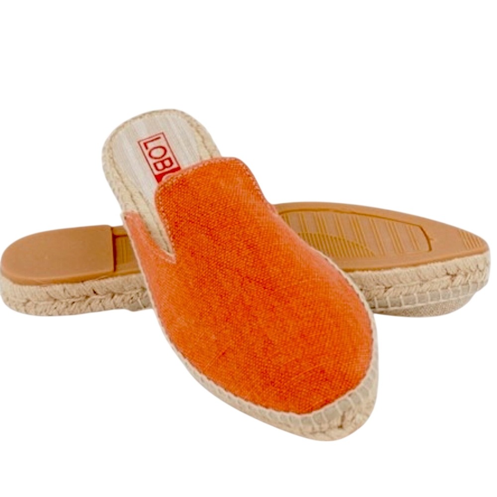 Lobo Spain Burnt‎ Orange Linen Espadrille Mules Slip On Shoes Womens 8.5